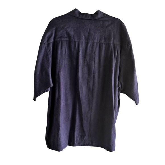 OP Size Xl  Navy Blue Short-Sleeve Button-Up Floral Solid Rayon Cotton Shirt - Picture 2 of 8